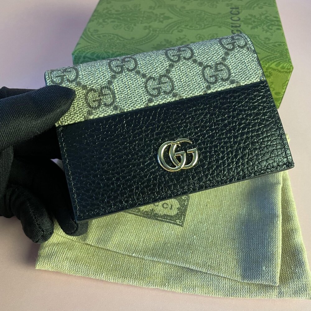 💕💕Gucci Compact Wallet Supreme GG Marmont Women's Black Gray Card Case Unisex - Picture 6 of 14
